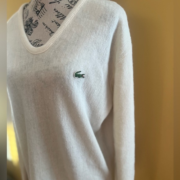 Lacoste Izod Sweater Gator Patch Ivory V Neck Vintage 90s Tennis Preppy Mens L - Picture 6 of 10